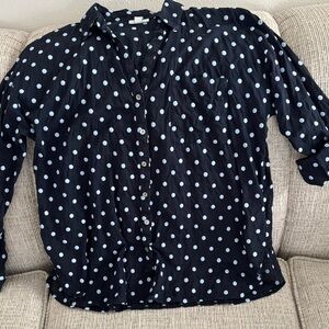 J Jill Button up Top Navy Blue with Polka dots Medium